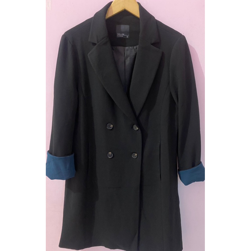 LONG BLACK BLAZER KATUN TEBALL BERAT HELLEN KAREN STIK BALIK TANGAN EMERALD LD 112 Pnjg 95 BAHAN BLA