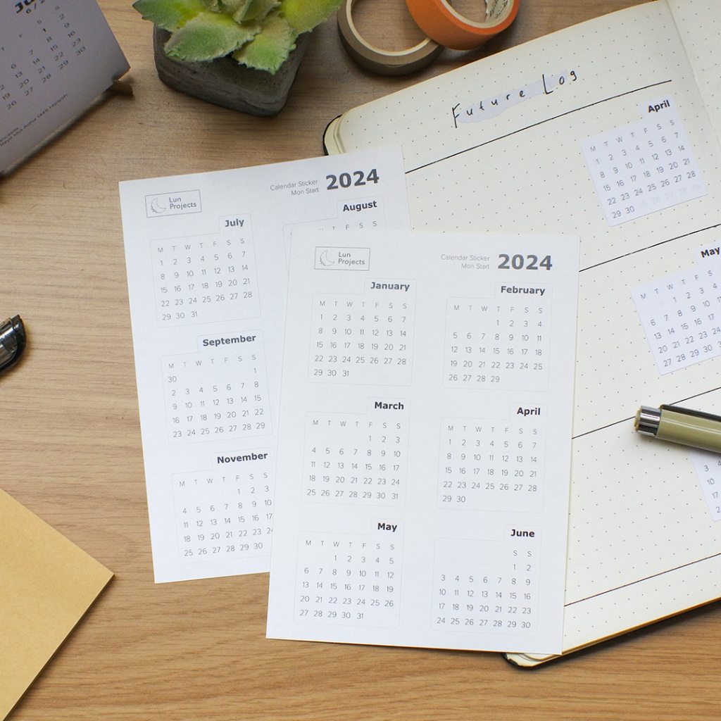 

2024 Calendar Sticker - Stiker Kalender Planner, Jurnal, Bujo, Agenda Minimalis Aesthetic
