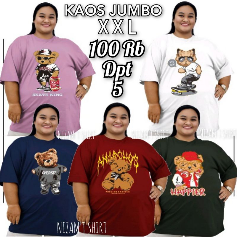 Kaos Jumbo Wanita ( isi 5 pcs )Oversize Kaos jumbo L,XL,XXL