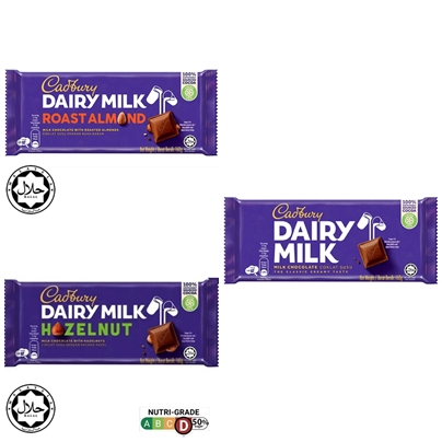 

Cadbury Diary Milk Chocolate 160g (Roasted Almond, Milk, Hazelnut)