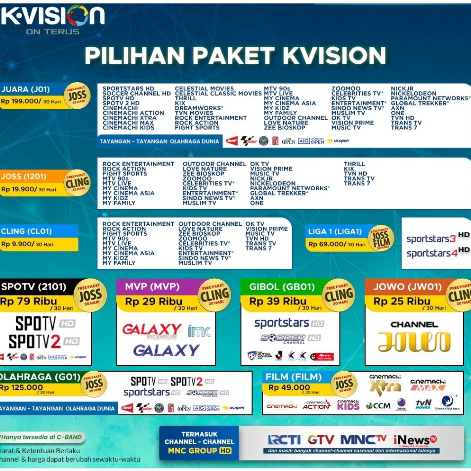 ❆PlT PAKET KVISION K-vision GIBOL SPOTV FILM OLAHRAGA JUARA 30 HR ❊ ❉