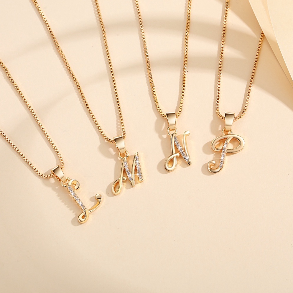 Promo TerbatasXx4X8 Lanme Jewelry Kalung Titanium Huruf Wanita Anti Karat Lapis Emas Berlian Perhias