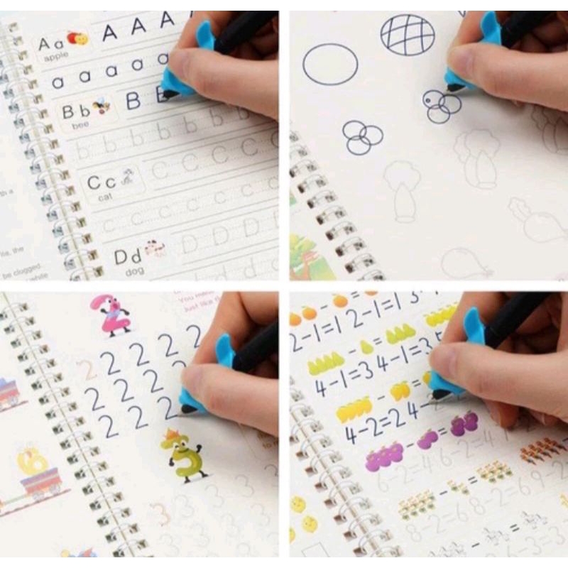 

MAGIC BOOK SET SATU SET ISI 4 ALPHABET NUMBER MATH DRAWING