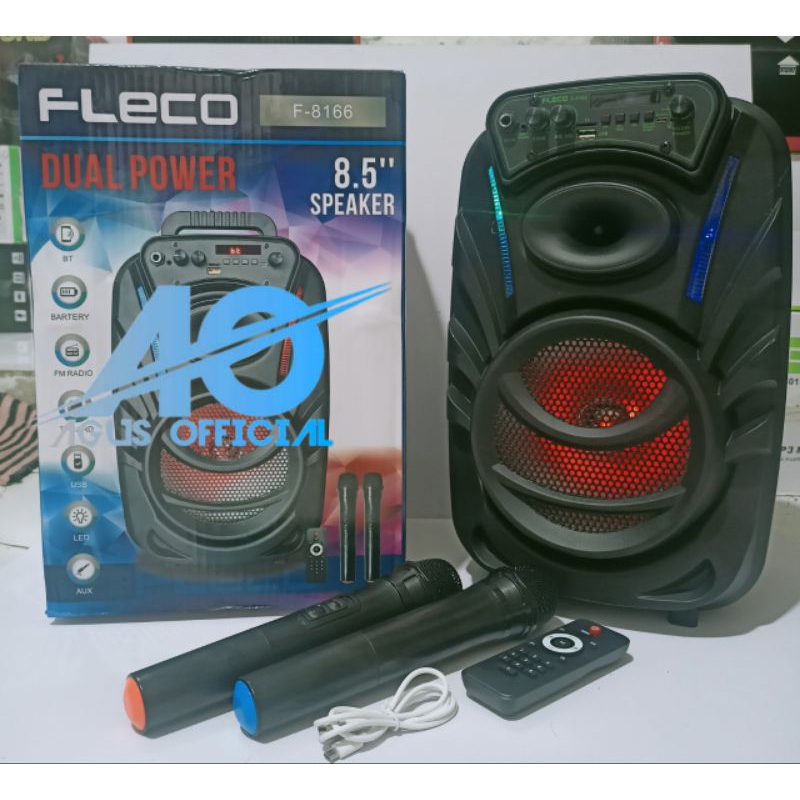 COD SPEAKER BLUETOOTH FLECO 8'5 INCH F-8166 BONUS DUA MIC WIRELESS KARAOKE X-BASS x bass double powe