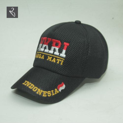 Topi NKRI Harga Mati Logo Bordir Doublemess Jaring Hitam