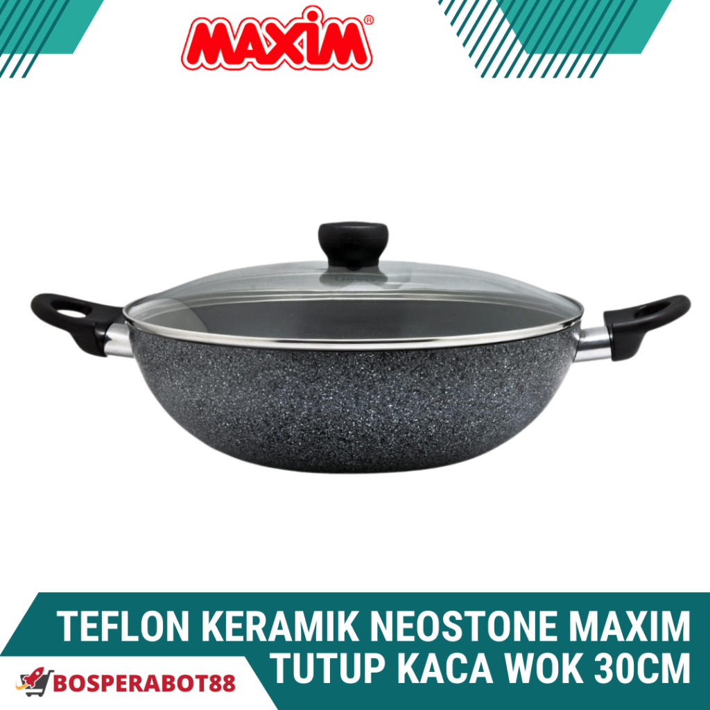 WAJAN TEFLON KERAMIK Neostone Anti Lengket TUTUP KACA WOK 30CM TERMURAH - MAXIM