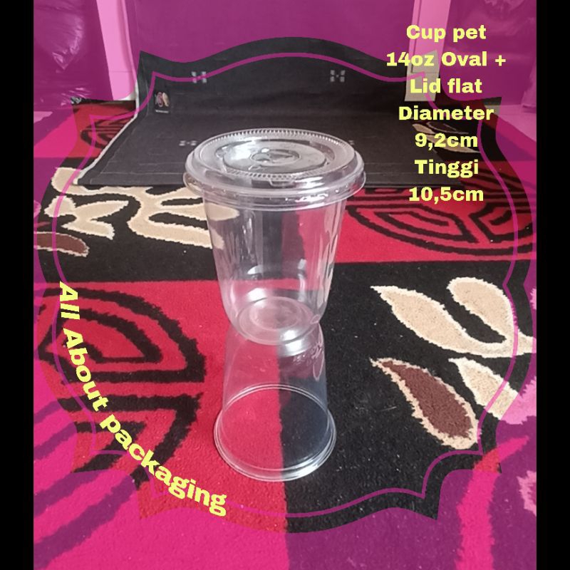 GELAS 14OZ OVAL + TUTUP DATAR  STARINDO / CUP PET 14OZ + LIT FLAT TERMURAH