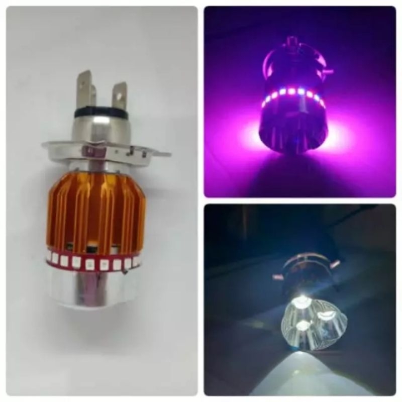 LAMPU DEPAN UTAMA MOTOR LED H4 4 MATA PLUS ANGEL EYE 12V MOTOR VIXION NEW OLD MEGAPRO KLX BYSON CRF 150 SCOOPY TRAIL TIGER SCORPIO ANGEL EYES SUPER TERANG BRIGHT 12 VOLT BOLA BOHLAM BOLAM BHOLAM CBR150 CBR CB150R CB 150 COD TERMURAH HEADLAMP HEAD LAMP CBR