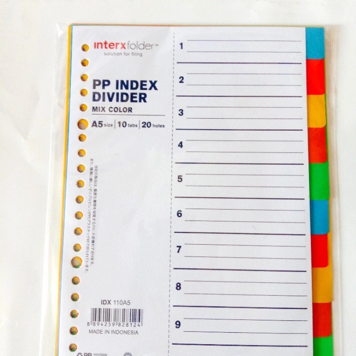 

divider/pembatas kertas A5 10 tabs inter x folder