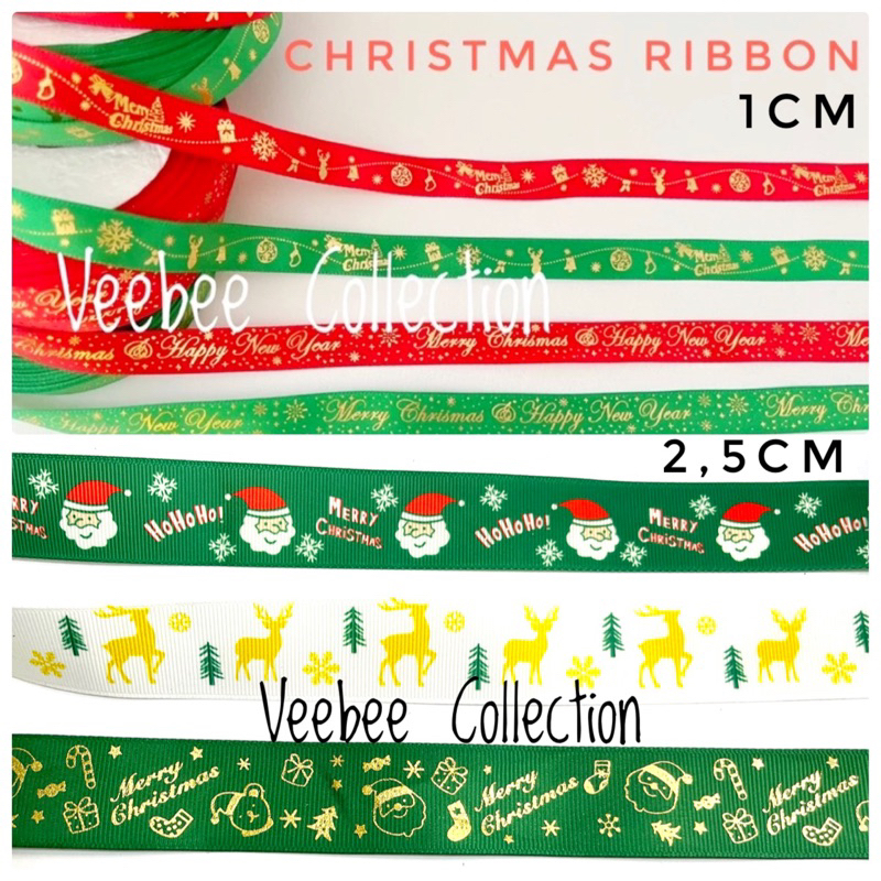 

Pita natal kain rol 1 cm 2,5cm / christmas ribbon/ pita bingkisan hampers/ pita tulisan merry christmas and happy new year