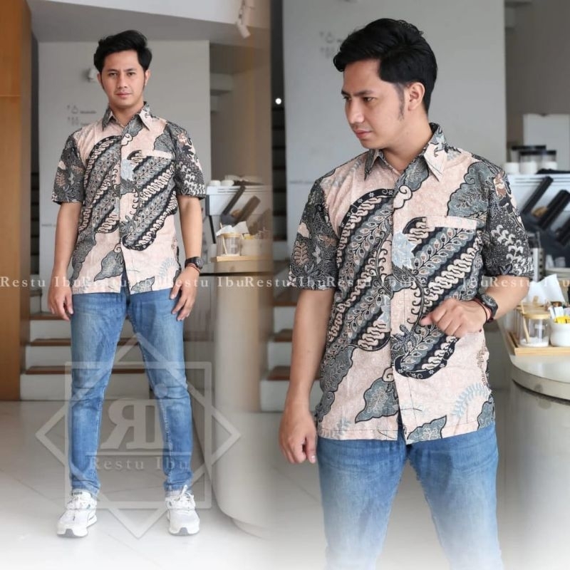 Kemeja batik lengan pendek aurel browen / hem batik pria pendek / kemeja batik formal terbaru