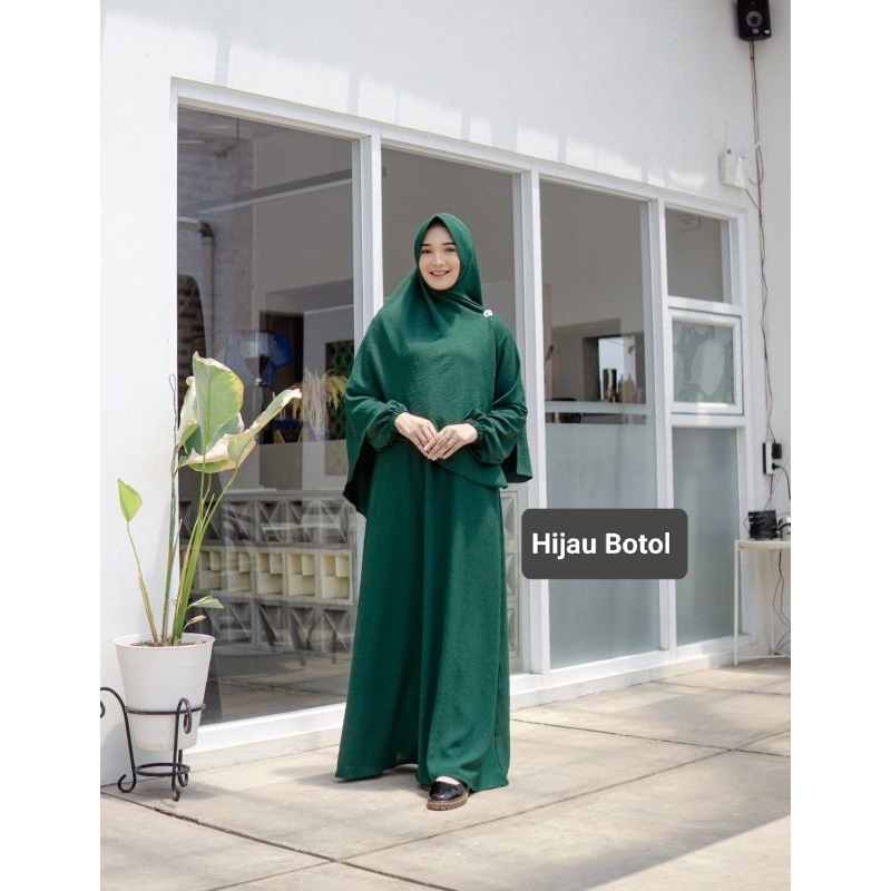 GAMIS SET HIJAB BELLE BY DENYAN MW BAHAN CRINGKLE AIRFLOW
