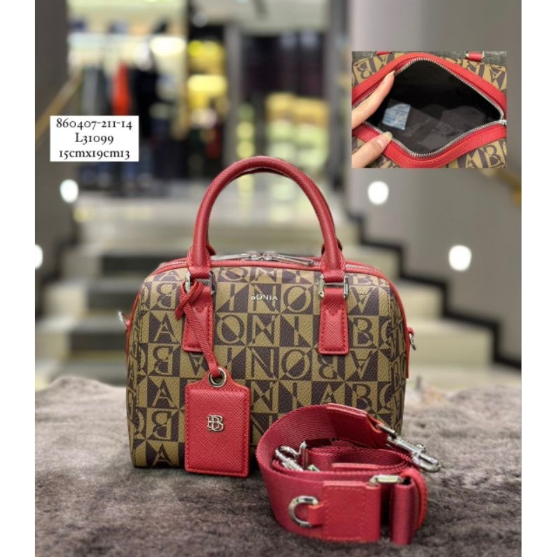 Bonia Original Monogram speedy size S tali merah