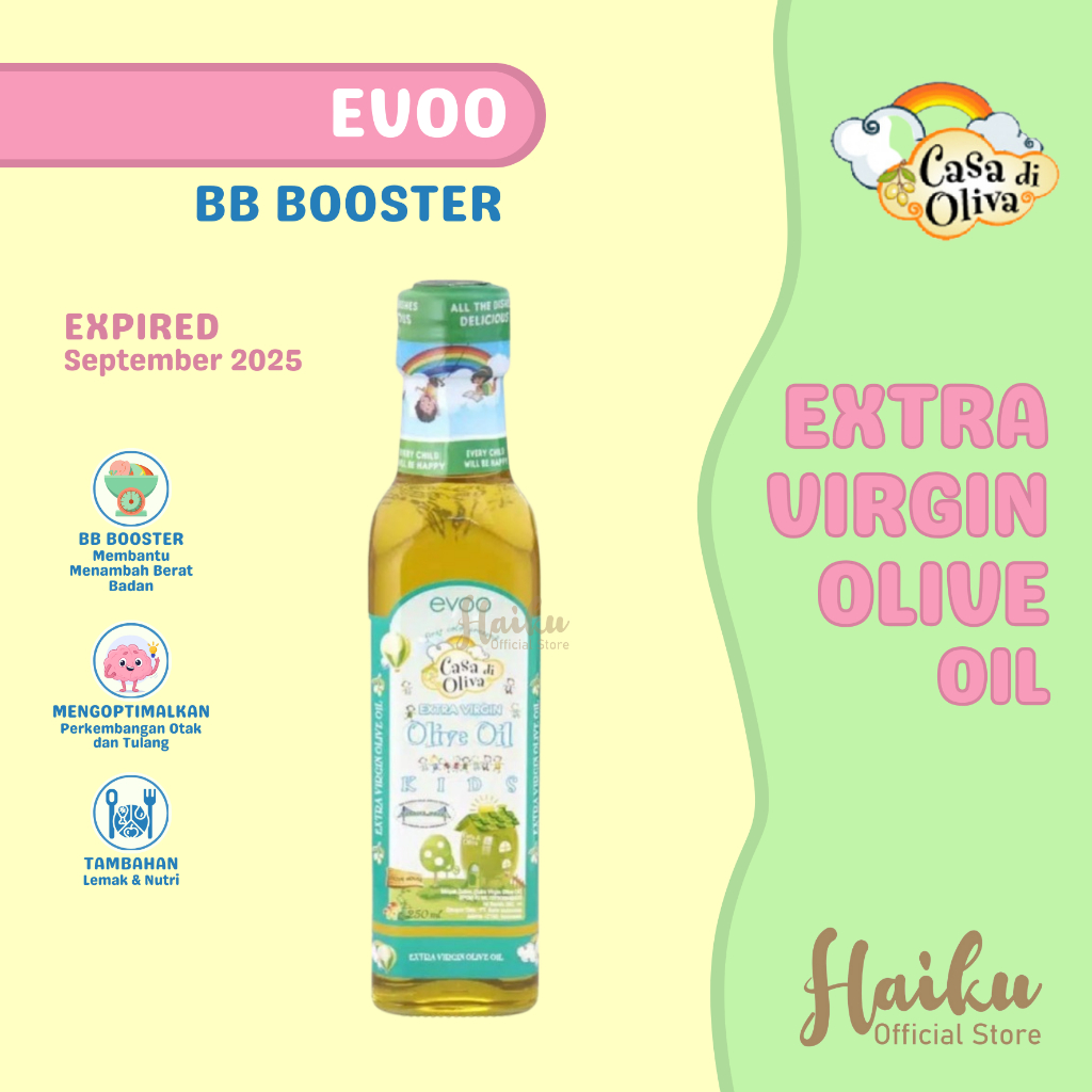 

EVOO Casa di Oliva / Concos VCO / Extra Virgin olive oil for kids / Minyak Zaitun untuk Anak MPASI Bayi 250 ml