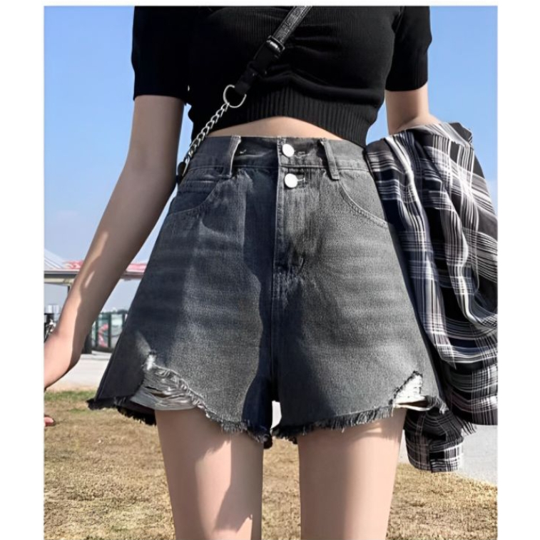 UNICLOTHES - 332 HOT PANTS JEANS CELANA PENDEK WANITA KOREAN STYLE HOT PANTS JEANS RIPPED