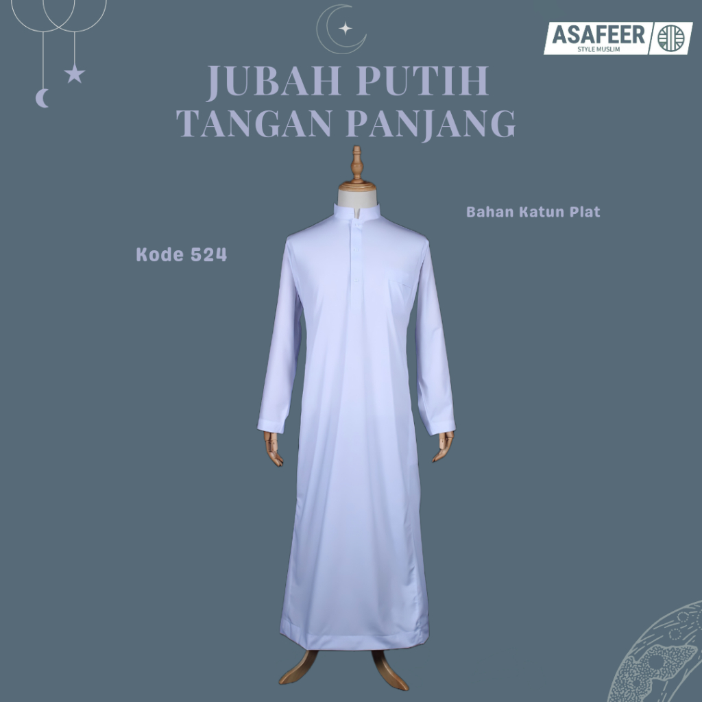 524 Jubah Putih Lengan Panjang Benzema / Gamis Putih Polos / Jubah Gamis Pria Dewasa / Jubah Putih B