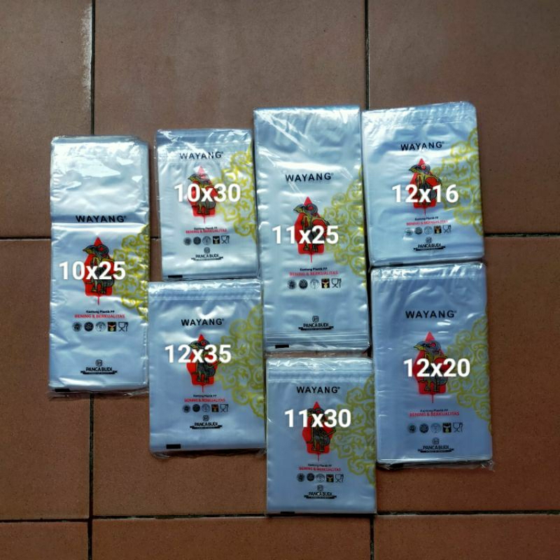plastik pp bening merk wayang uk 10x25-10x30-11x25-11x30-12x16-12x20-12x35 kantong plastik bening