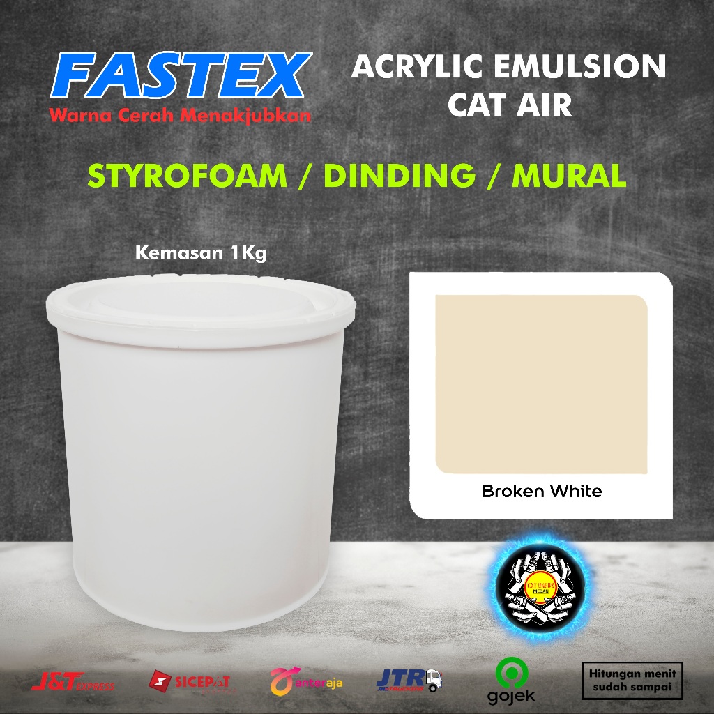 CAT DINDING TEMBOK CAT STEROFOAM 1KG WARNA 84 BROKEN WHITE CREAM KREM PASTEL MUDA TULANG CAT AIR FASTEX KALENG KECIL 1 KG 1 LITER CAT MURAL STREET ART ACRYLIC STYROFOAM STEROFOM EMULSION MOWILEX V-TEX AVITEX PARAGON NIPPON PAINT TERMURAH DI MEDAN BINJAI