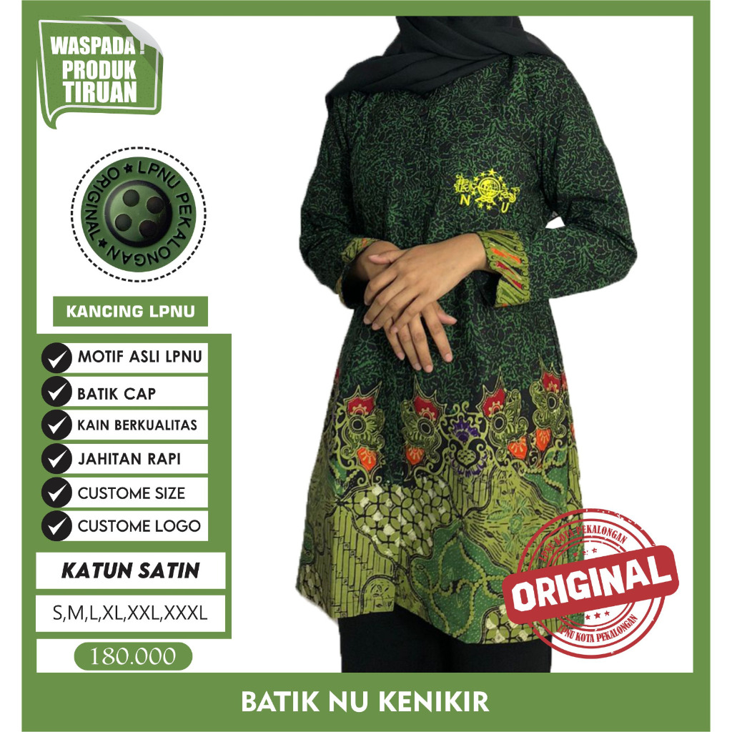Blus Batik NU Kenikir NU Hitam Seragam NU Batik NU Wanita 1 Abad