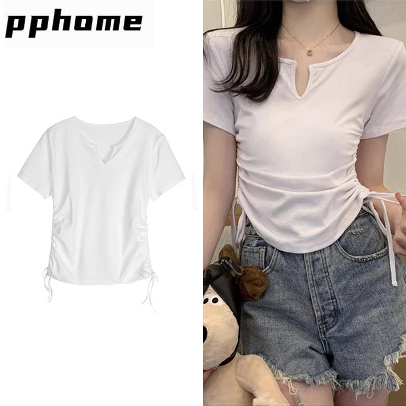kaos crop polos/kaos polos crop/crop top ukuran s/kaos crop polos wanita/crop top/kaos v neck wanita