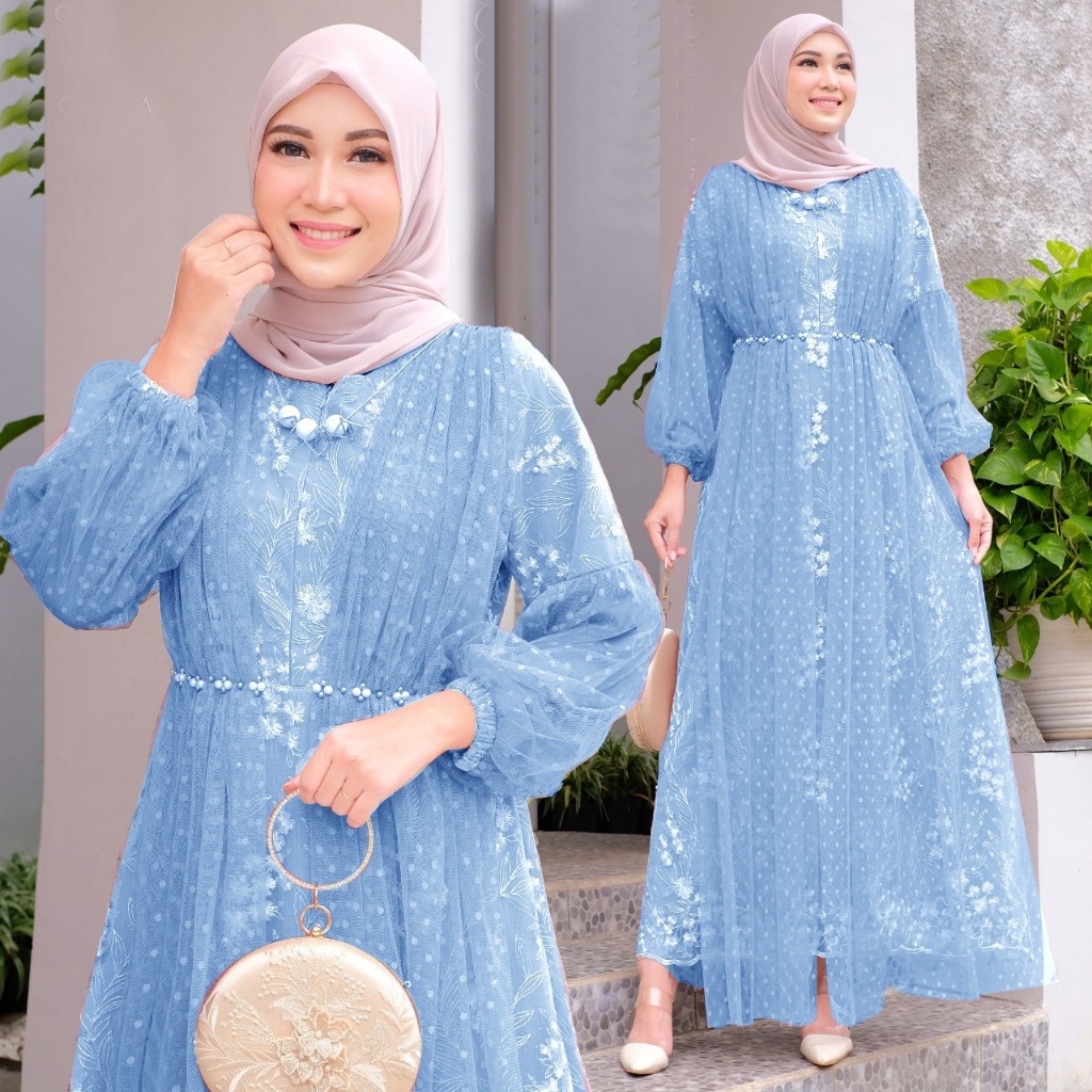 DYLLON FASHION - Jahwara Maxi Dress Tile Mutiara Mix Polkadot Fashion Wanita Gaun Lengan Panjang Dre