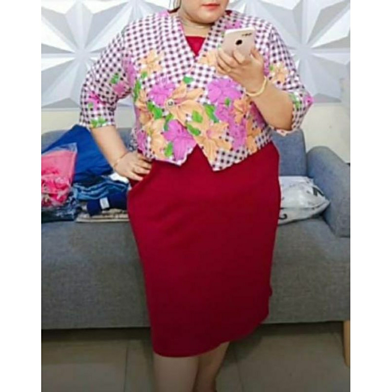 dress wanita mini formal 9325 JUMBO mdl ROMPI LEPAS SCUBA IMPORT motif bunga