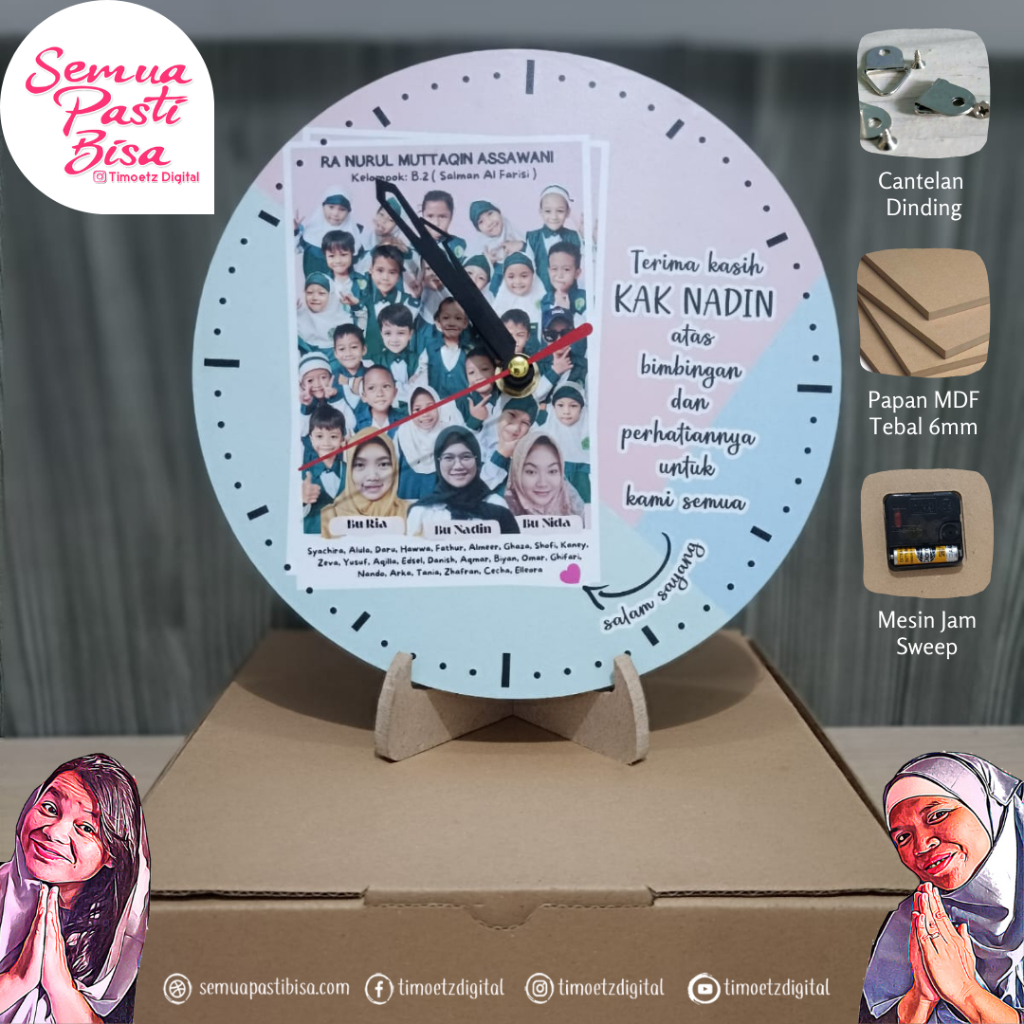 Jam Meja Kayu MDF Custom Foto / Hadiah Custom Hari Guru