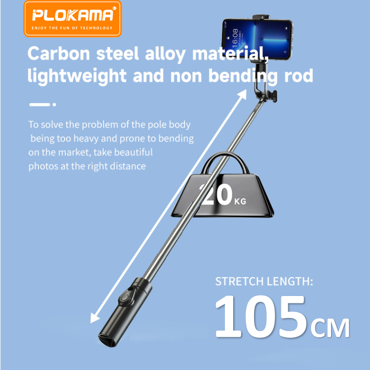 PLOKAMA K7 Tongsis Tripod 3 in 1 105cm 1 meter Selfie Stick Remote Bluetooth Portable Travel Size For Hp Handphone Smartphone