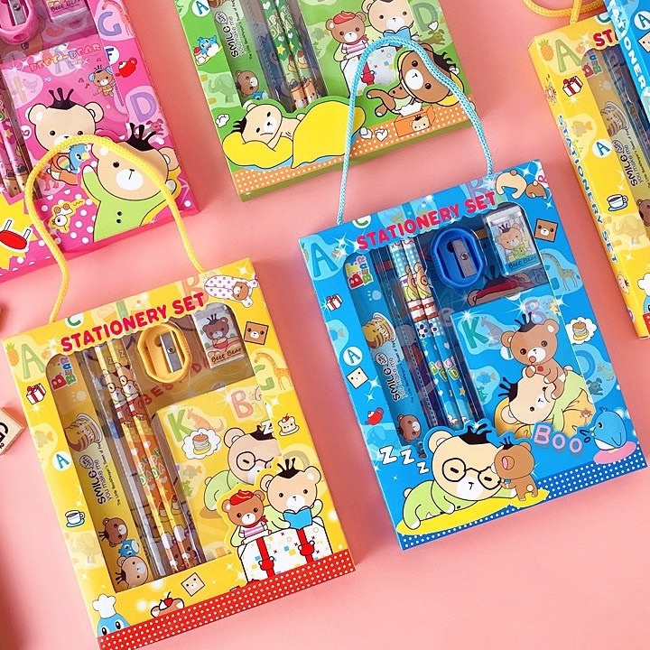 

↕➨⁑✲ set stationery paket alat tulis 6in1 korea lucu pensil penggaris souvenir hampers anak