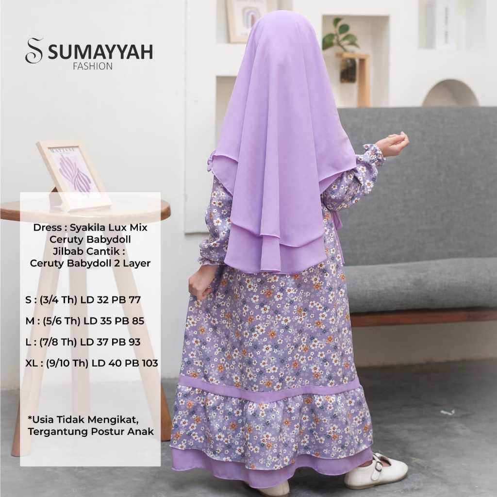 PREMIUM Gamis Dress Muslimah Anak Khumaero Syar'i Bahan Shakila Motif Bunga Set Plus Jilbab Ceruty