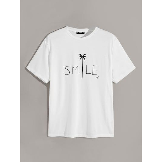 Kaos Cowok Kaos Cewek  Baju Kaos Oblong Pria Wanita Lengan Pendek Motif SMILE PUTIH T-shirt Distro P