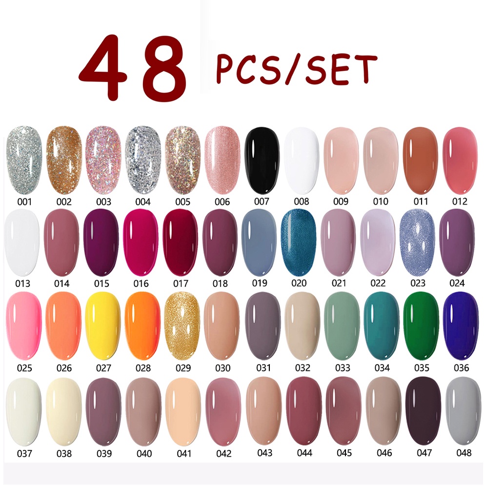 ✅ Terkini Set Kutek Gel UV LED gel polish 48 COLOUR nail art Cat Kuku nail Polish