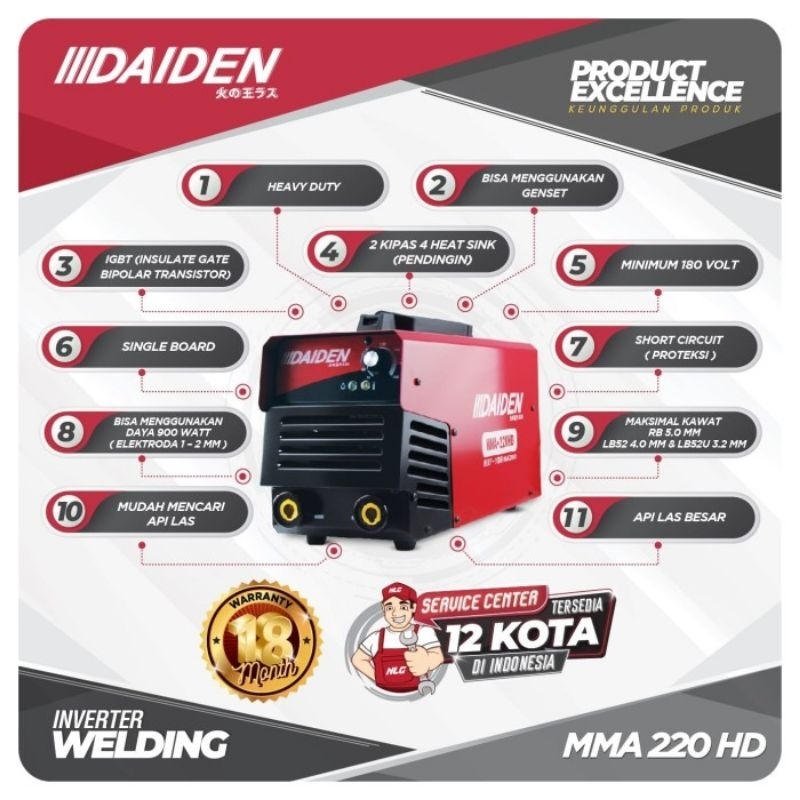 MESIN LAS DAIDEN MMA 220 HD TRAVO LAS DAIDEN MMA 220HD TRAVO LAS INVERTER MMA DAIDEN MMA 220 HD MMA 