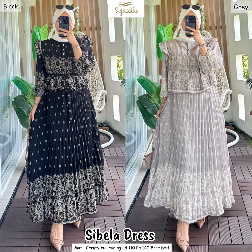 SIBELA DRESS #1 #7 GAMIS MOTIF PLISKET ORI BY SIGNADILA