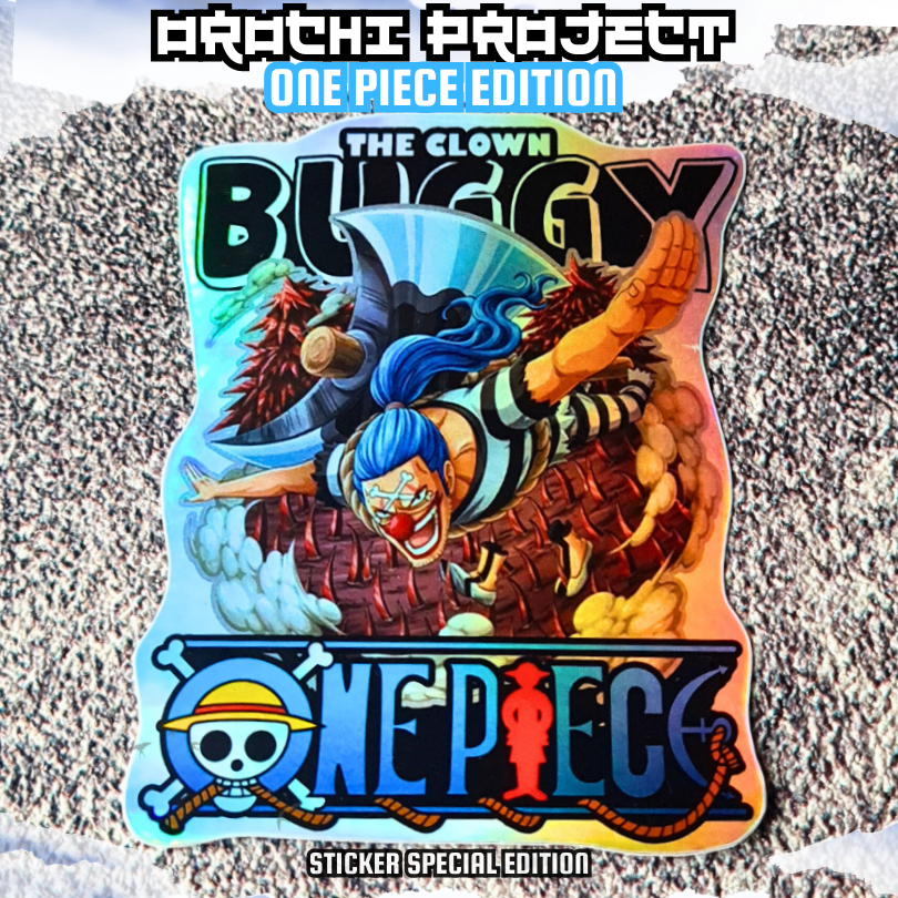 

Sticker Stiker Anime Badut Buggy Impel Down One Piece Hologram Glossy Anti Air HP Laptop Tumbler Motor Helm