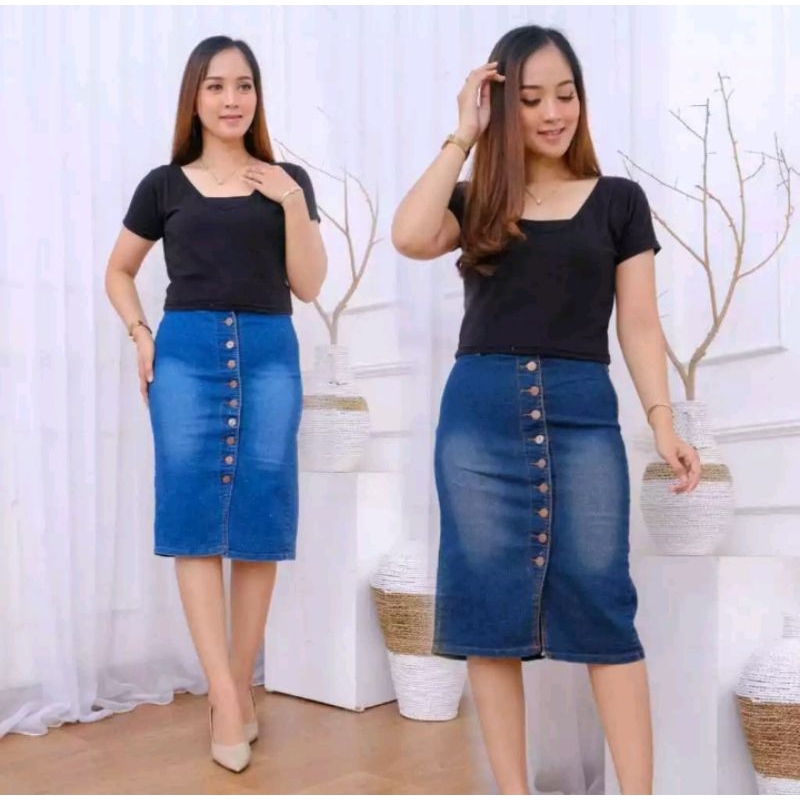 ROK PENDEK 7/8 JEANS SPAN PREMIUM WANITA. CHELIN. 29-40 JUMBO