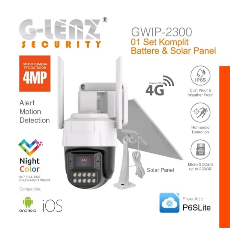 GLENZ CCTV SIMCARD 4G OUTDOOR 4MP - GWIP 2300 -
KOMPLIT BATTERE & SOLAR PANEL