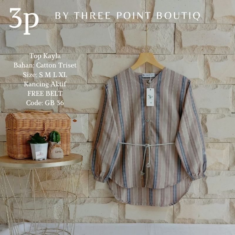 TOP KAYLA by 3 point |kode GB30-40|terbaru |kemeja wanita |lengan panjang |free belt