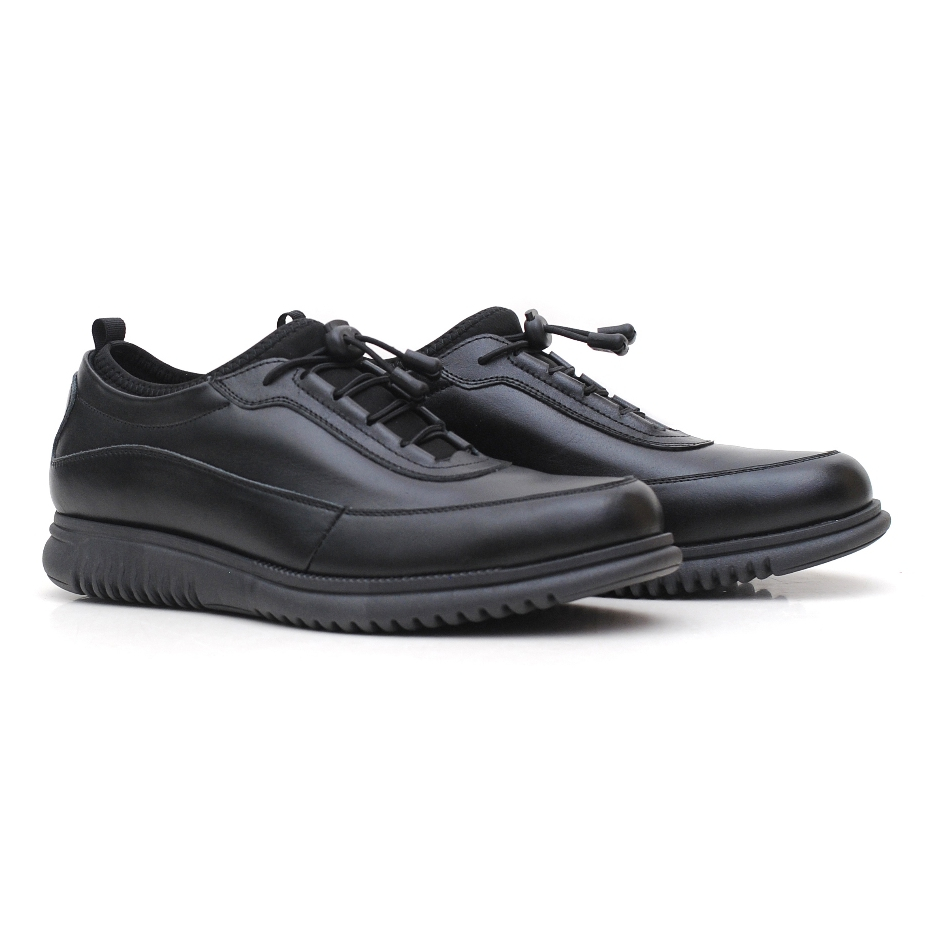 Volve Wave Leather Edition Black - Sepatu Casual Formal Kerja Kasual Pria Pantofel Hitam Pria Cowok