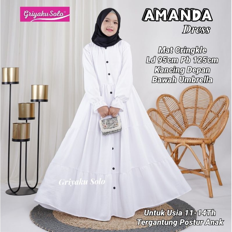 Gamis Dress Anak Putih Amanda,Dress Anak Remaja 9-14th