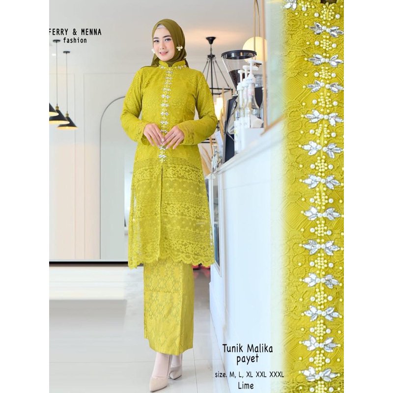 Setelan Kebaya Tunik Brukat Malika Payet /Kebaya Ibu Hajat/Kebaya Ibu Besan Mewah Dan Elegan /Ready 