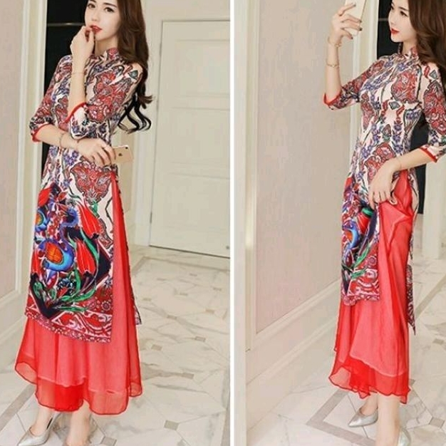 0910 Set2PCS Setelan baju atasan ONESET CNY IMLEK CHEONGSAM set celana kulot polos Korea Korean styl