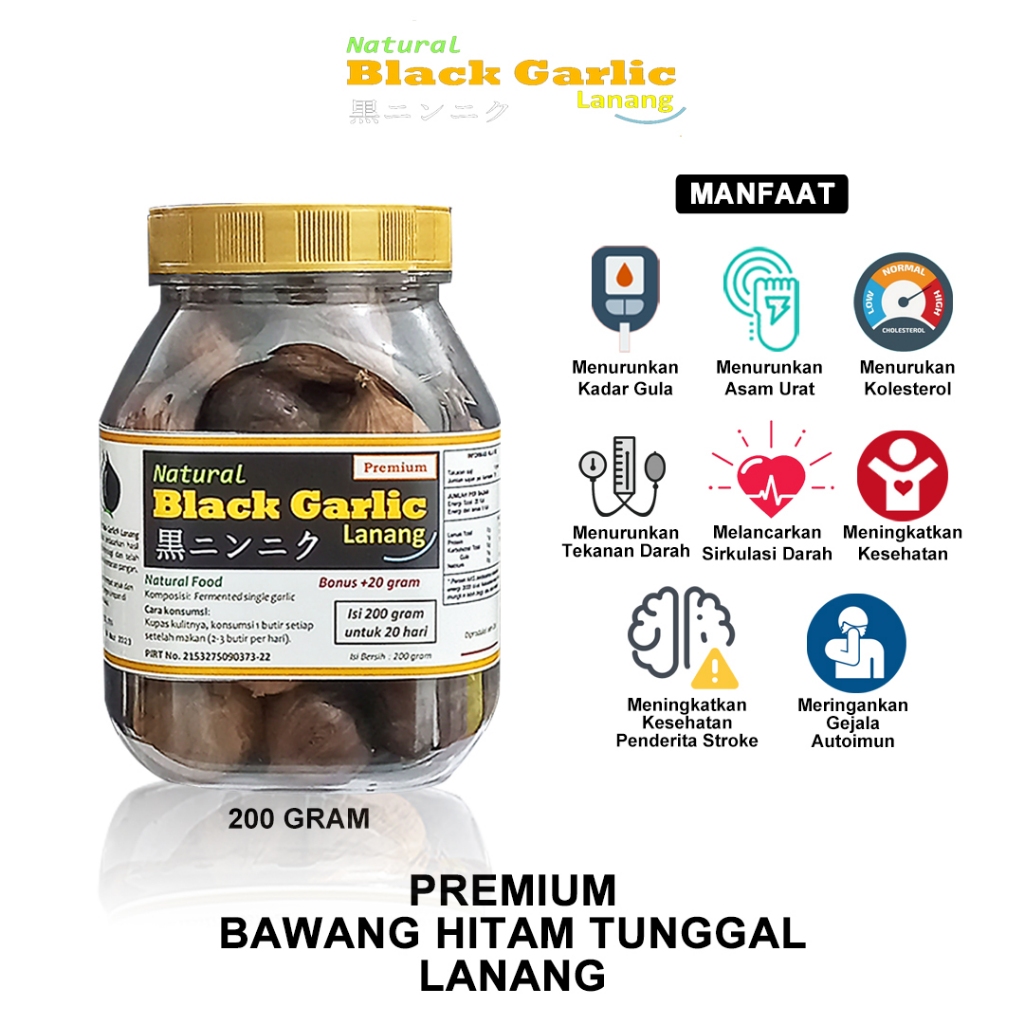 

Natural Black Garlic Lanang Premium 200gr Bawang Putih Hitam Tunggal BBPT