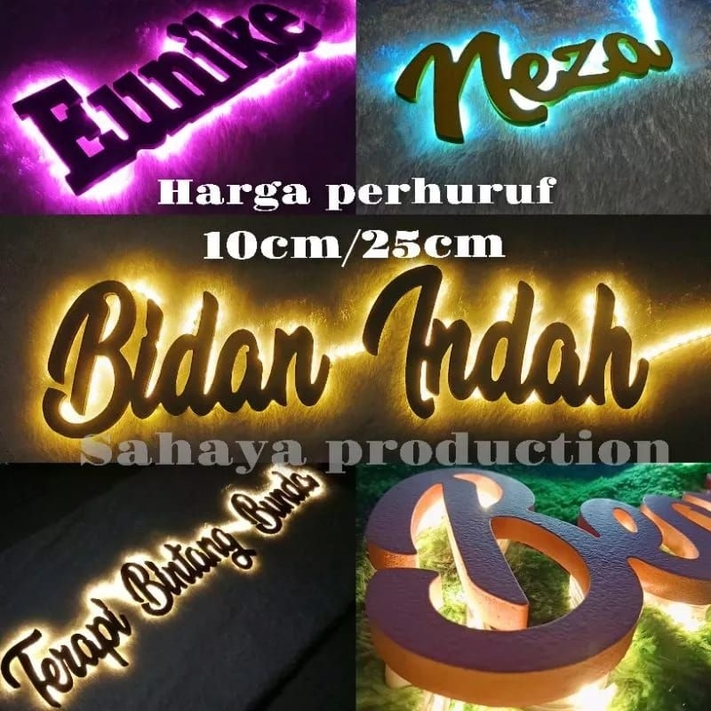 Huruf Kayu Timbul Custom Nyala Lampu "LED"