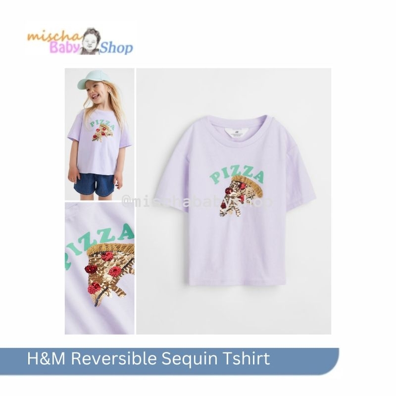H&M Reversible Sequin Tshirt Light Purple Pizza | Baju Anak Perempuan