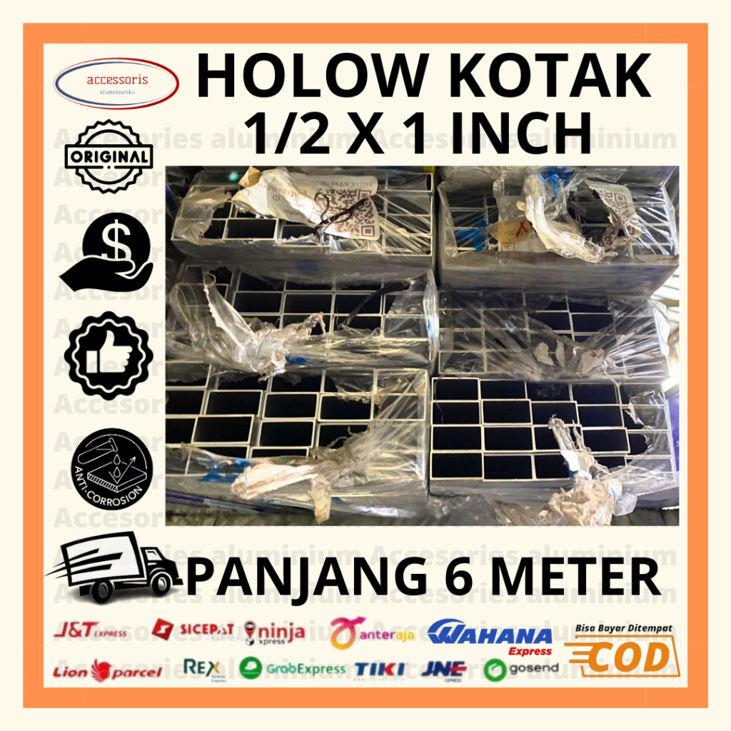 Hollow Aluminium 1/2x1 inch | Hollow kotak - Silver
