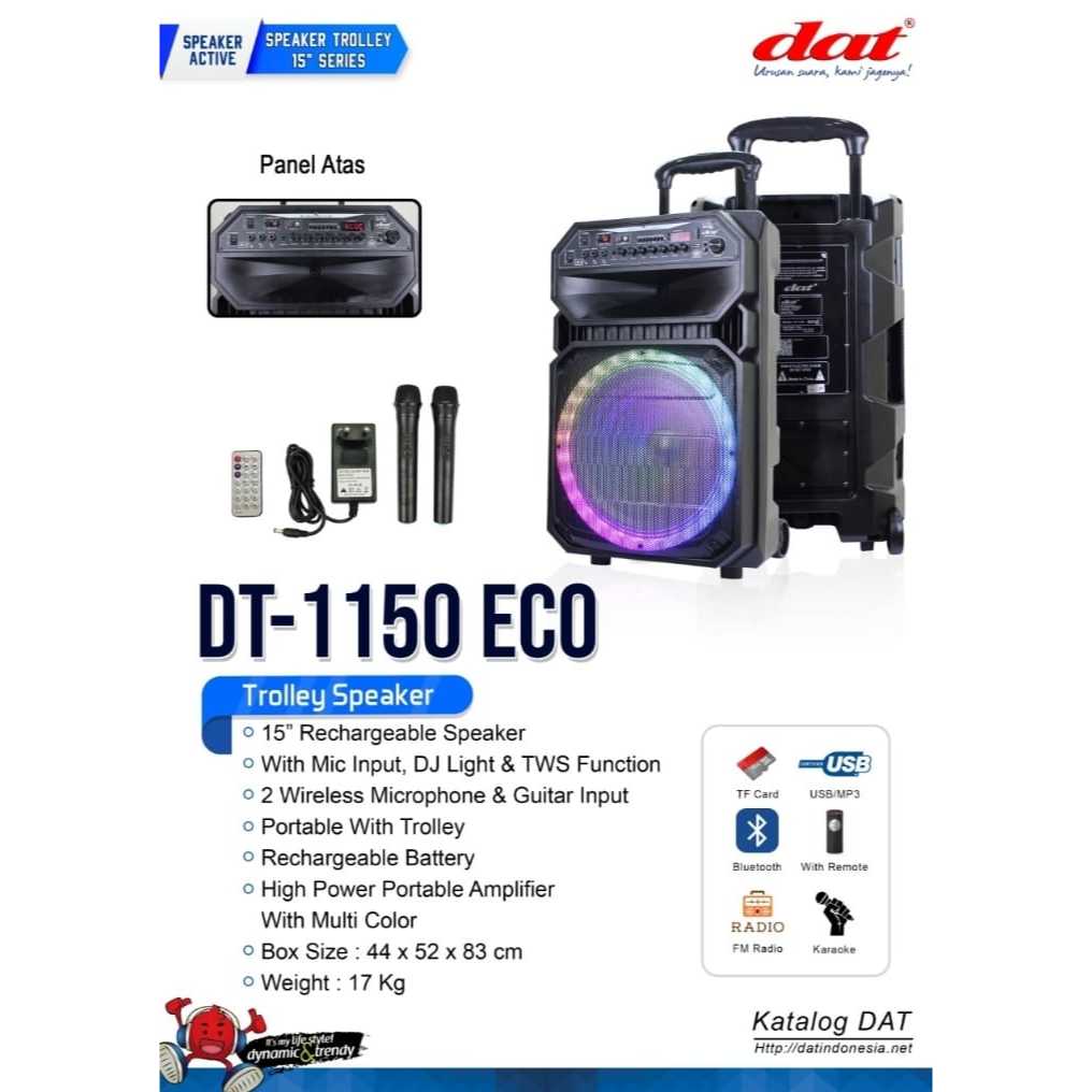 medan elektronik speaker trolley 15 inchi DAT dt 1150 eco speaker active