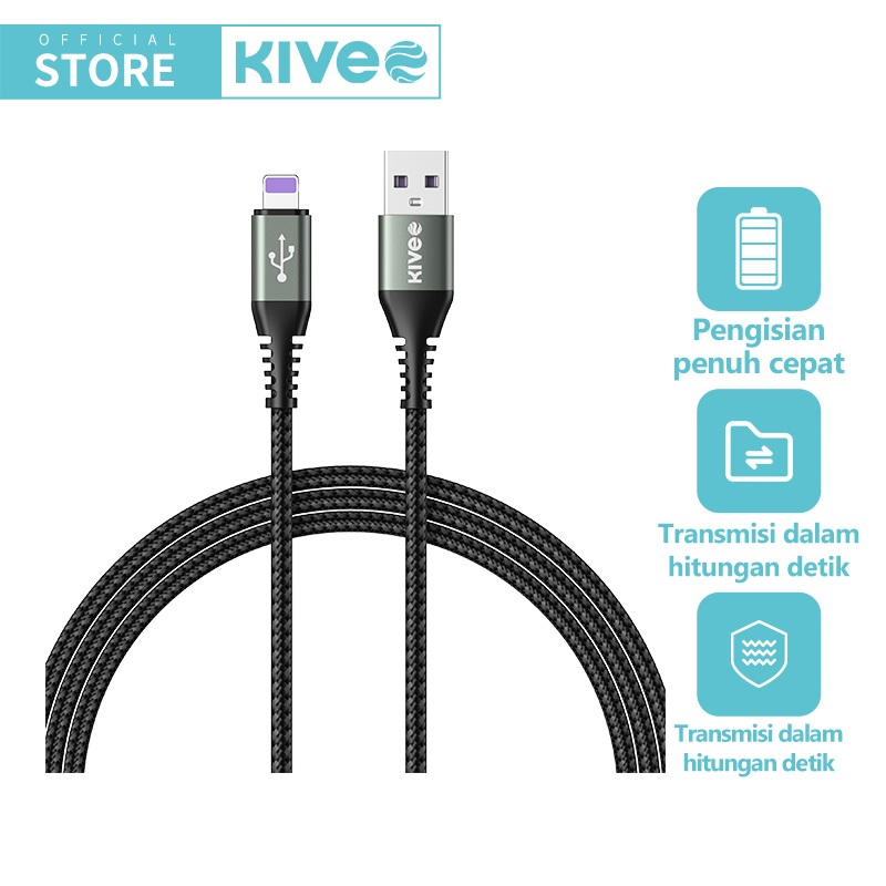 Kivee Kabel Data iphone Fast Charging USB To  Lightning 2.4A Black 1.2m