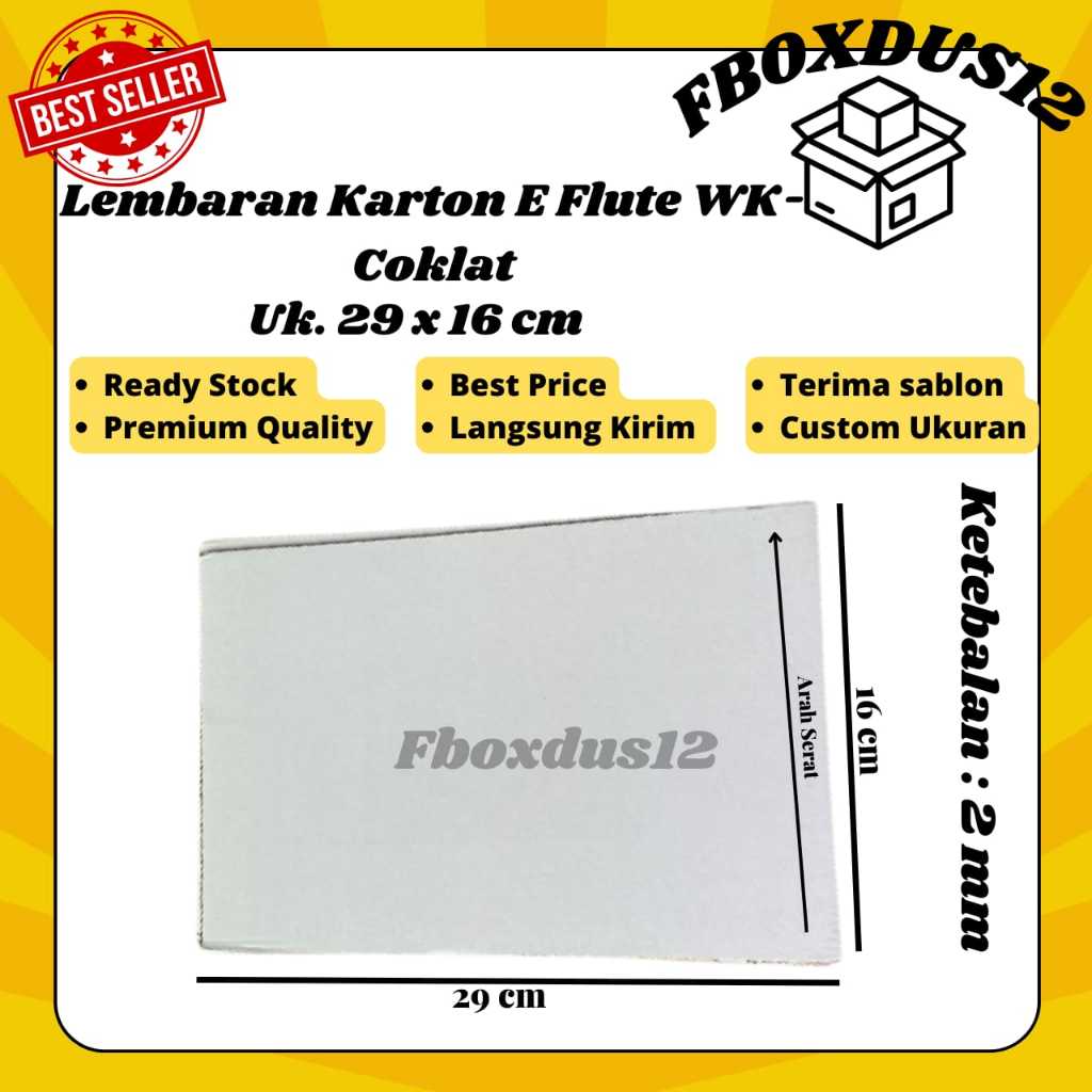 

Dus/Kardus/ Lembaran Corrugated Putih WK-Coklat E Flute 2mm uk.29x16cm