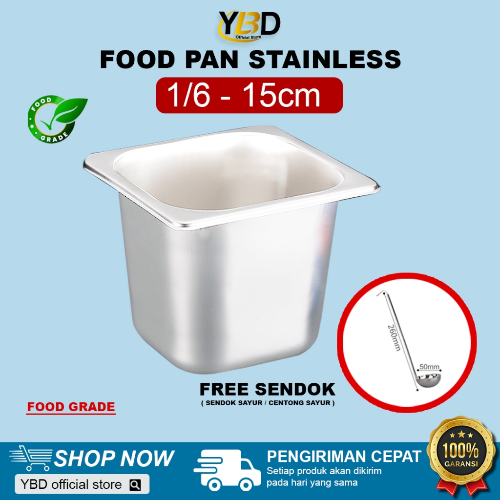 Food pan stainless Ukuran 1/6x15 cm | Tempat makanan stainless Restoran | Food Pan sedang Stenlis pr